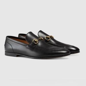 NIB Gucci Leather Gold Horsebit Loafer - Black